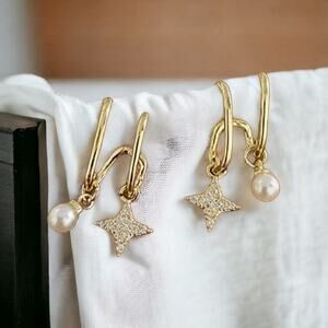 NEW 14K yellow gold plated star bead dangle drop earrings jewelry B28A